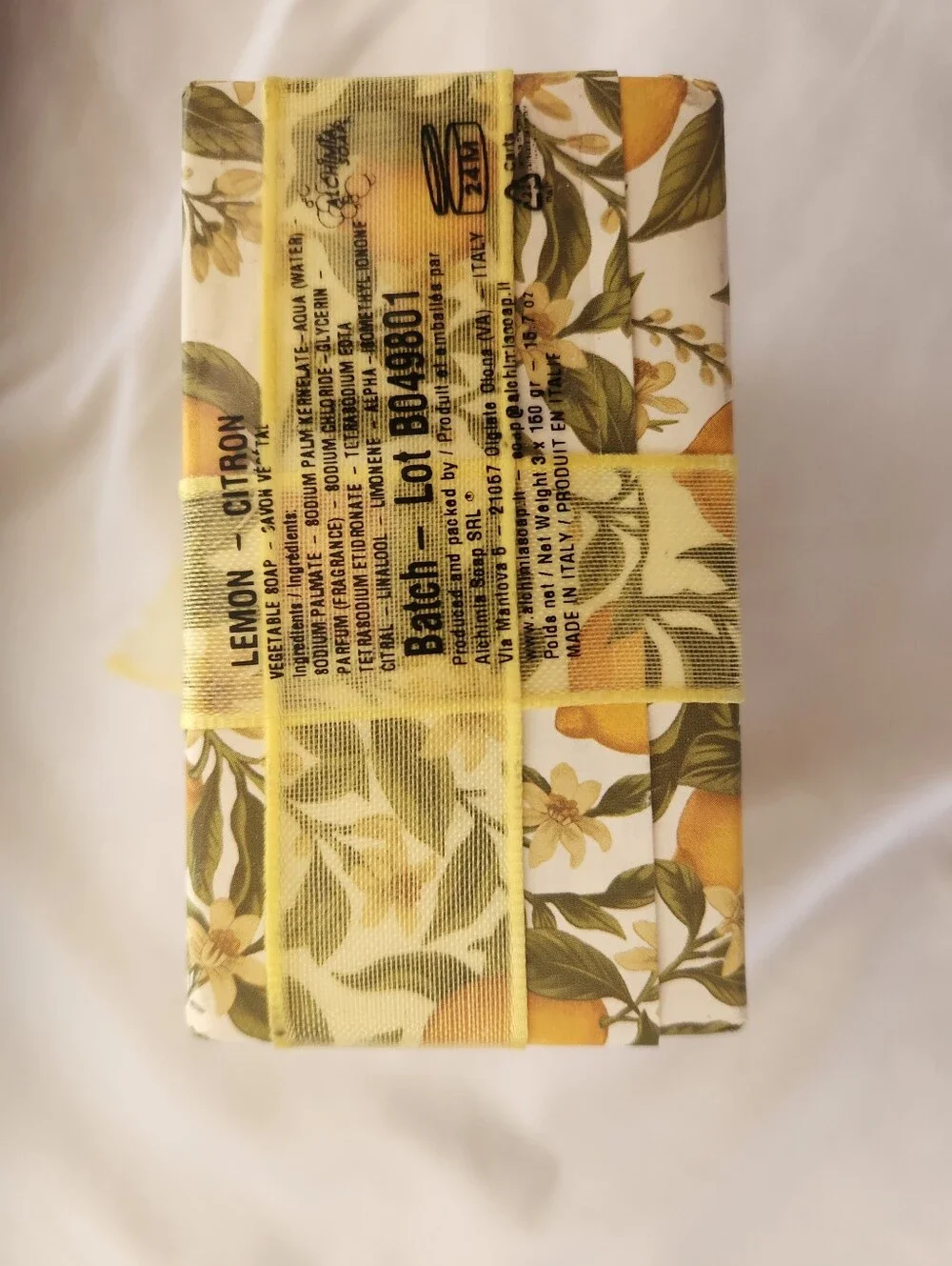Alchimia Soaps — Set of 3 Lemon Citron Italian Scented Soap Bars — Hand Wrapped
